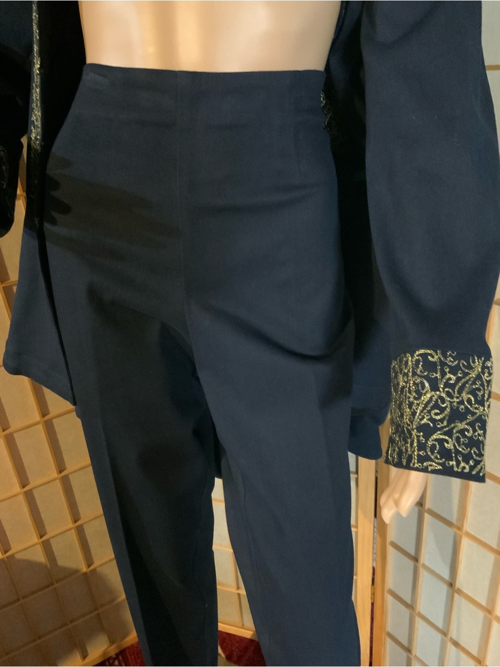 NWT Navy Women's Two-Piece Pantsuit with Gold Embroidered Panel - Picture 6 of 13